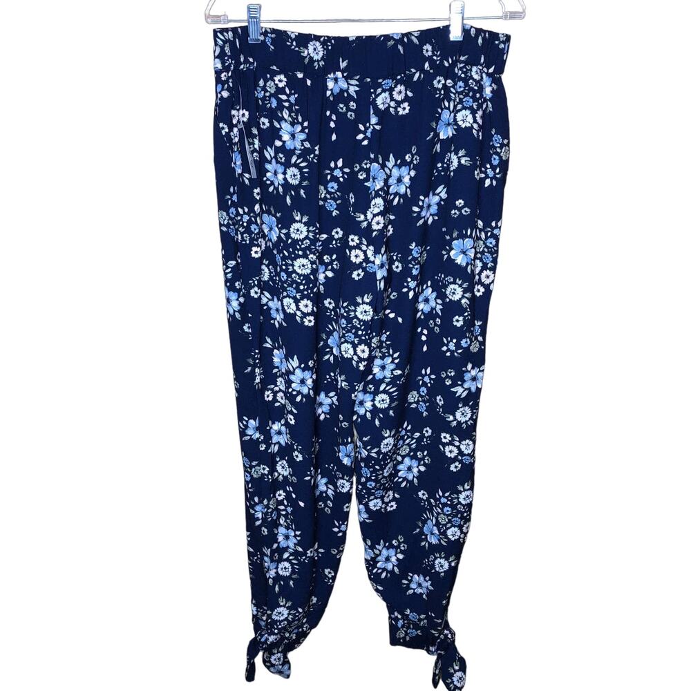 Maison Jules Pants Navy Floral Joggers Pockets New L